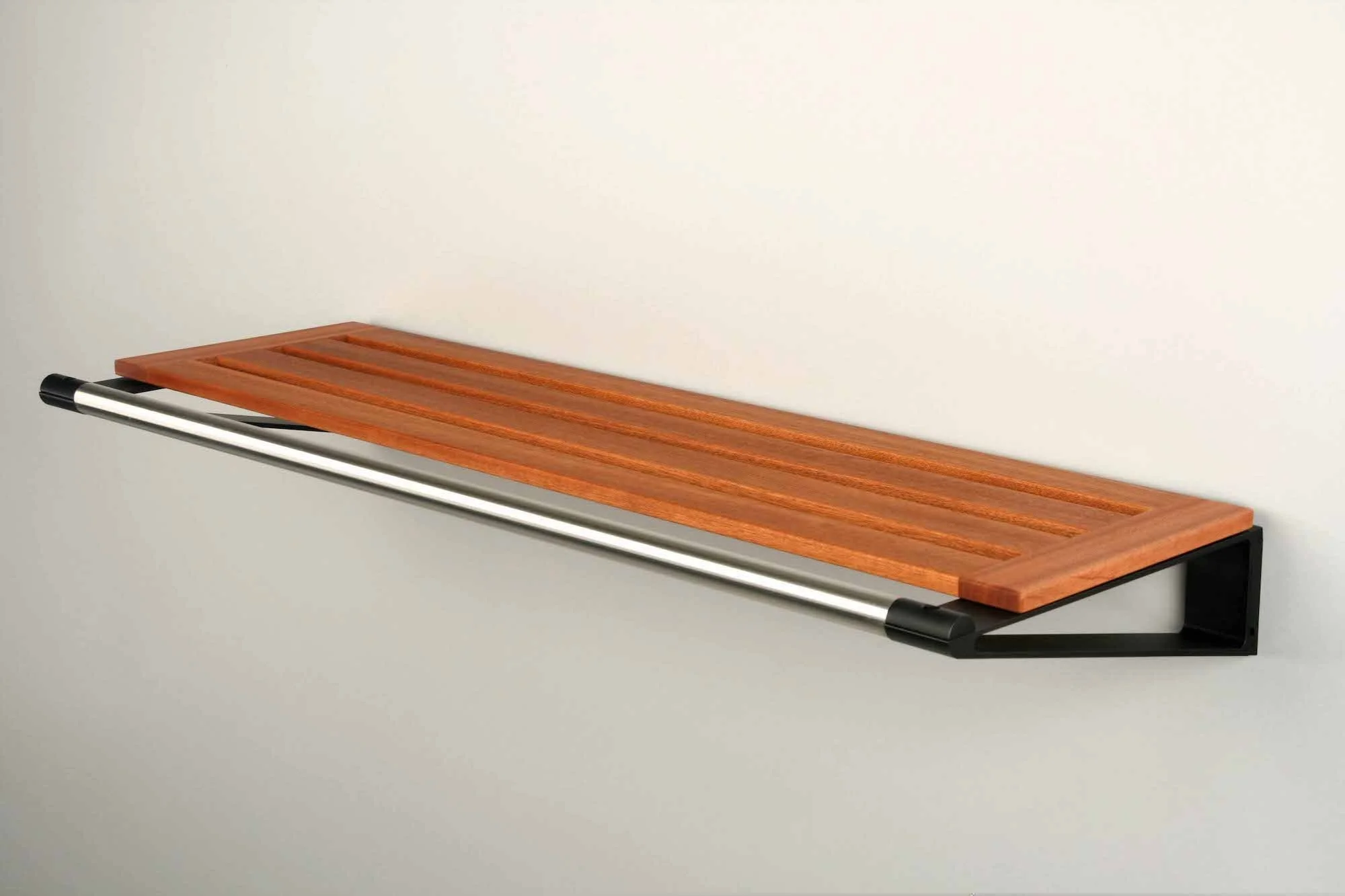 Wooden Wall shelf with Hanger Bar in Metal for Hallway Moden